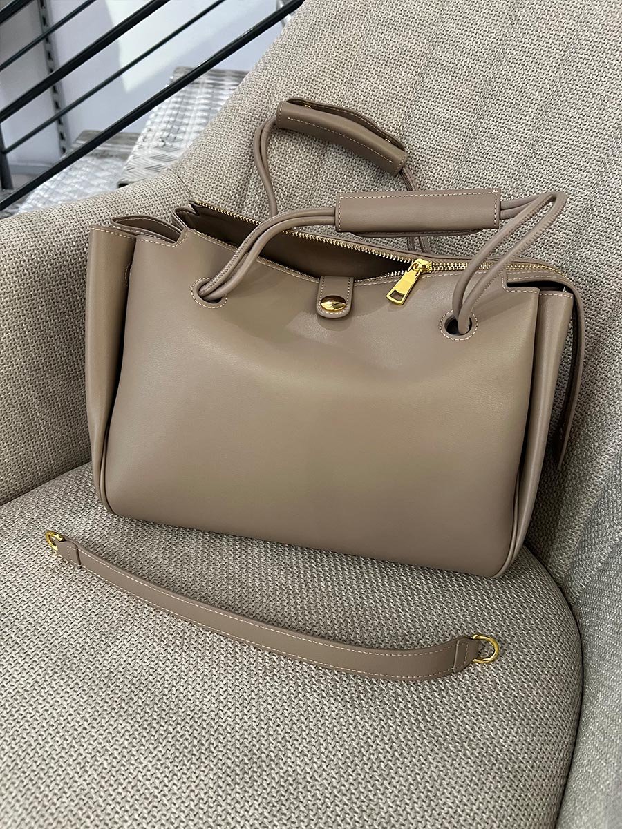 Taupe színű bőr kézi és válltáska - Image 3