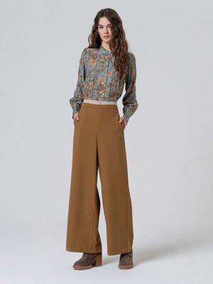 Bő szárú elegáns camel szövet nadrág