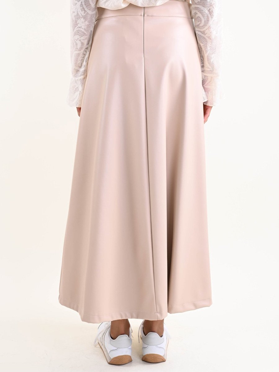 Bézs színű hosszú bőr szoknya - Image 2