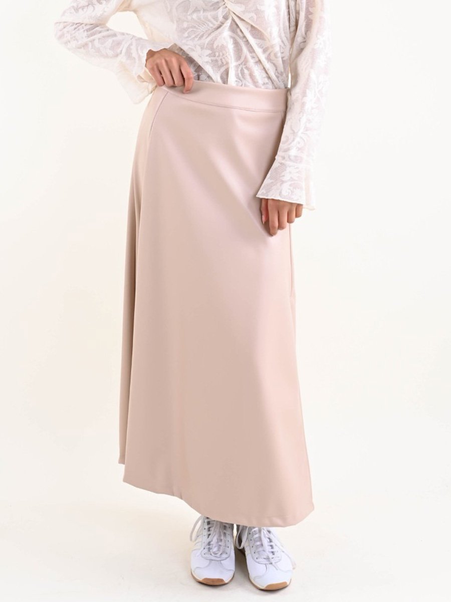 Bézs színű hosszú bőr szoknya - Image 3