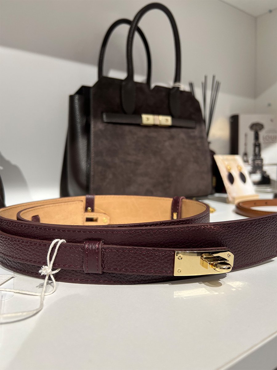 Sötét lila színű bőr öv arany csattal - Image 2