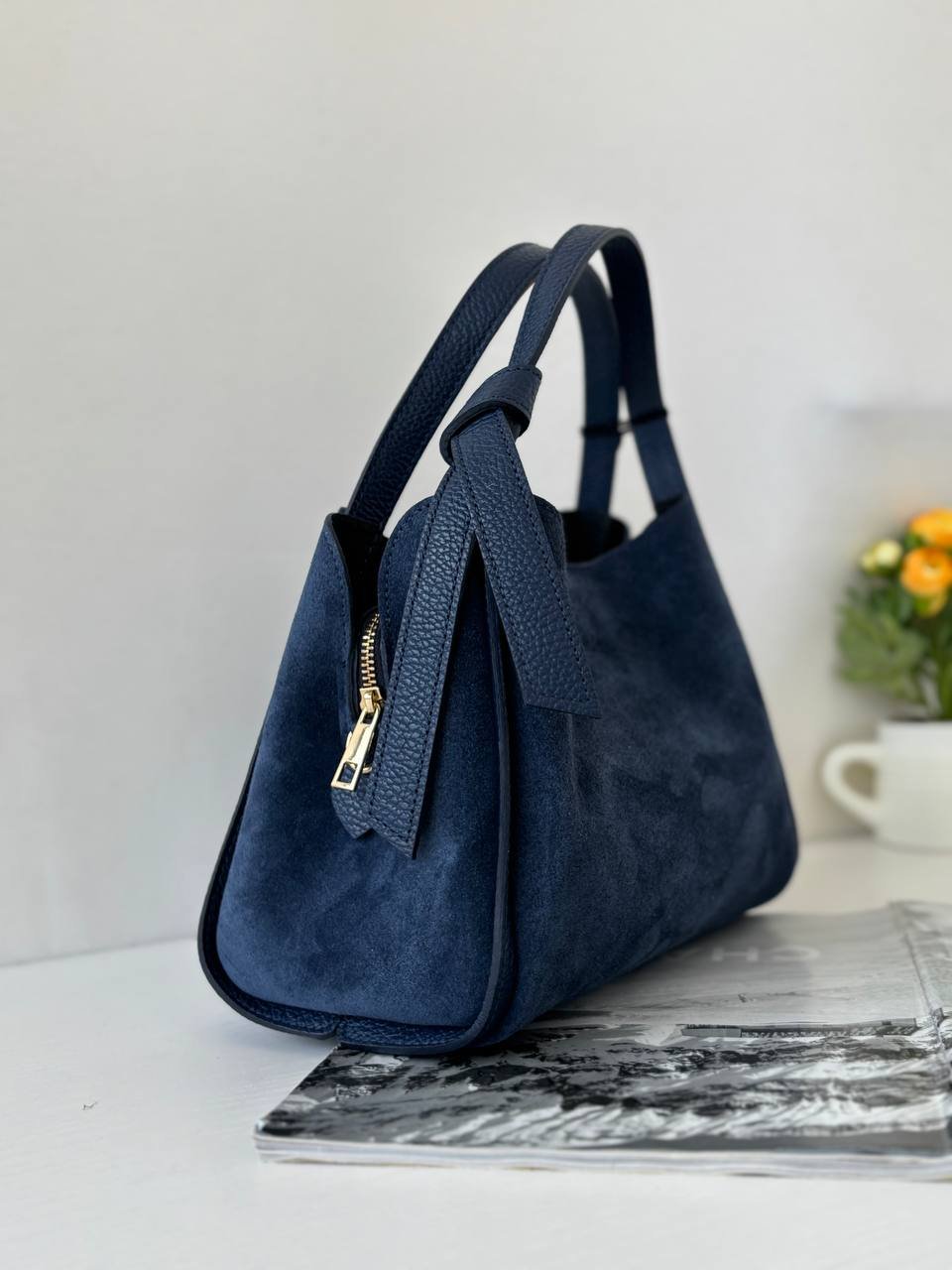 Kék színű hasított bőr kézi táska - Image 2