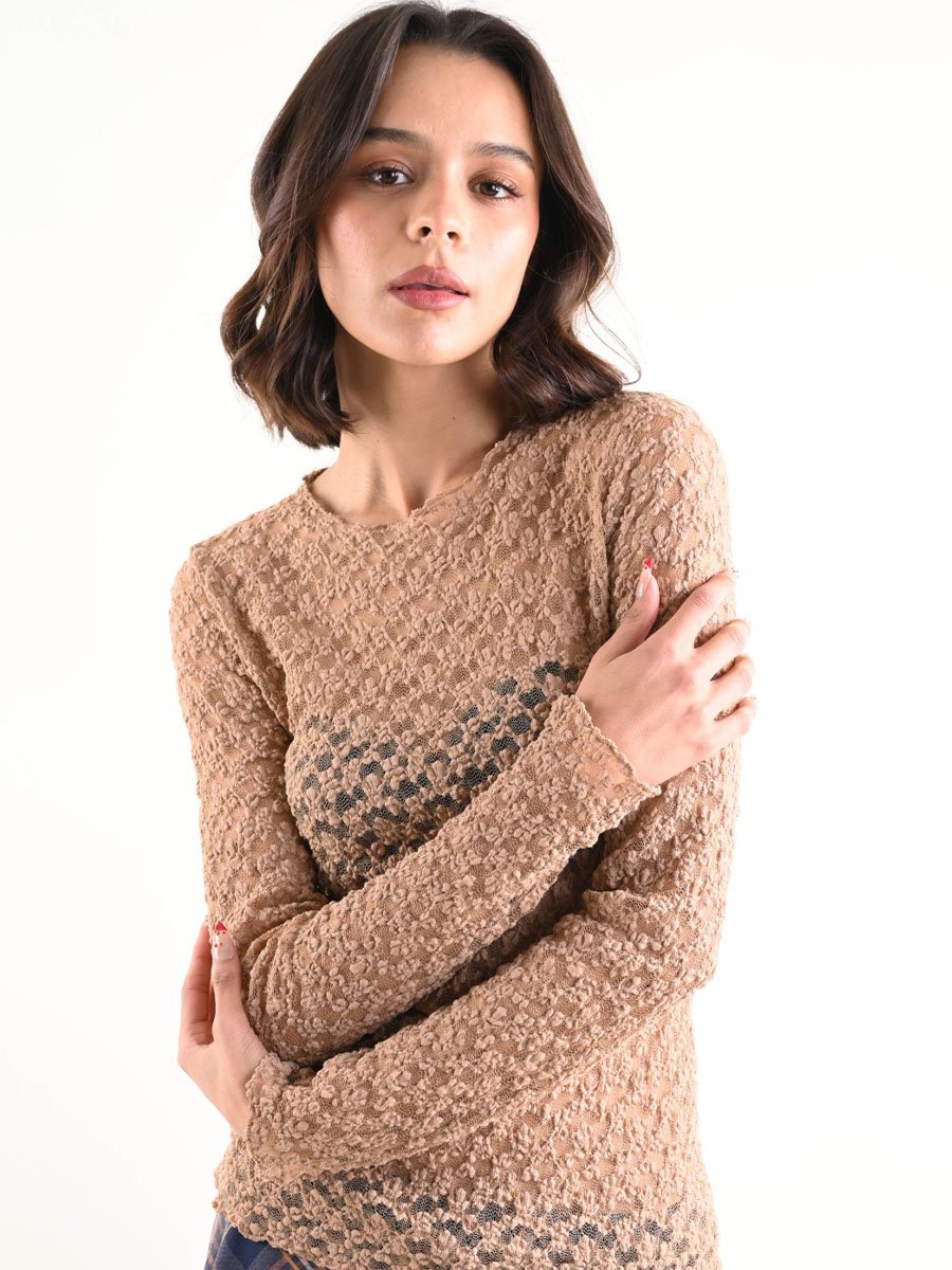 Világos barna hosszú ujjú csipke felső