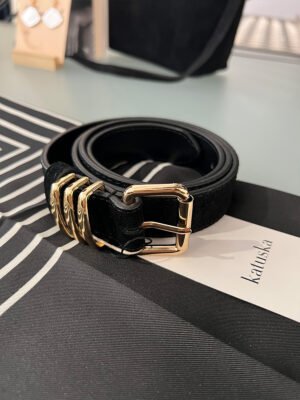 Fekete velúr bőr öv három csatos