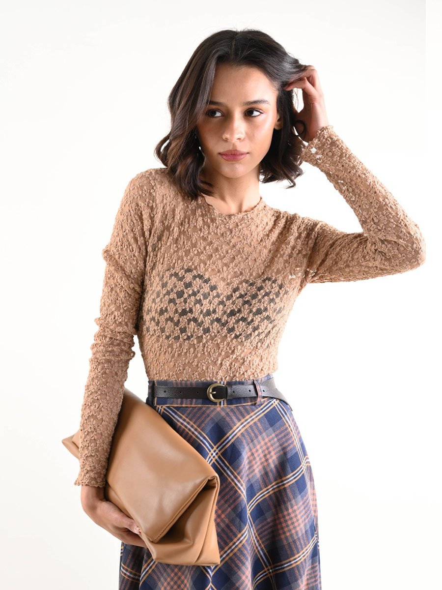 Világos barna hosszú ujjú csipke felső - Image 3