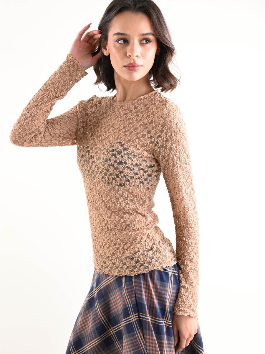 Világos barna hosszú ujjú csipke felső - Image 5