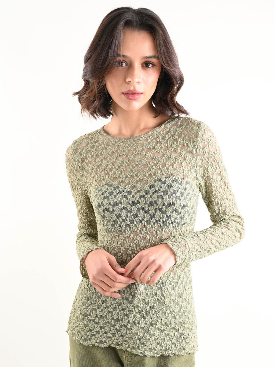 Világos zöld hosszú ujjú csipke felső