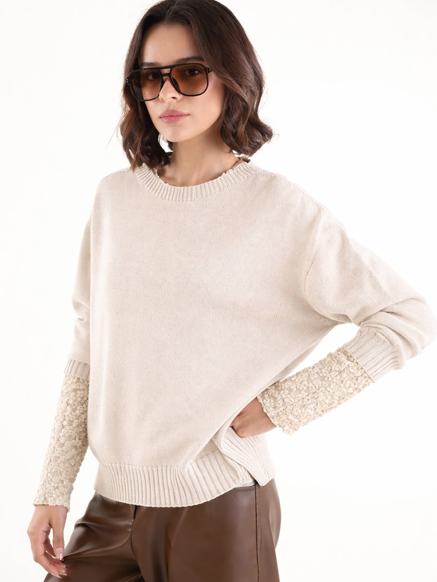 Bézs kötött pulóver