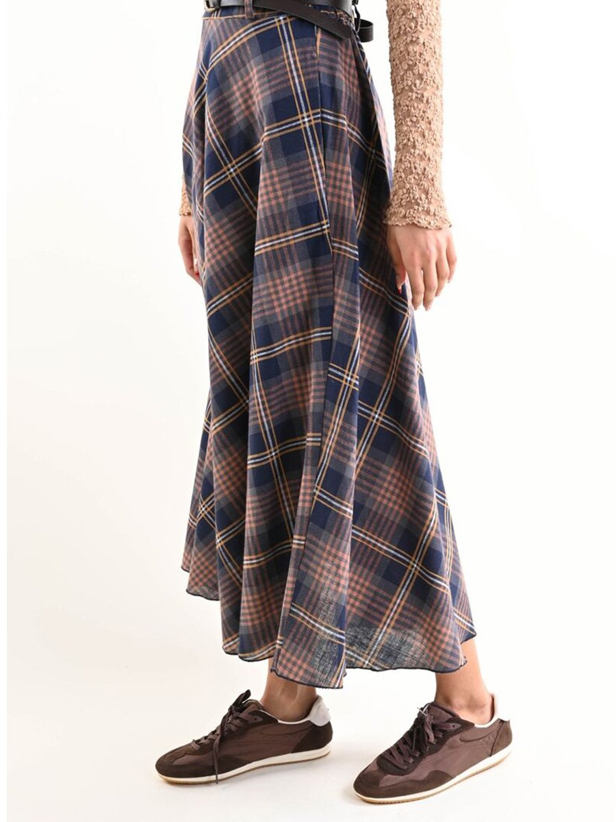 Kék barna hosszú kockás szoknya övvel - Image 5