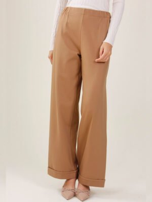 Homokszínű gumis derekú szövetnadrág