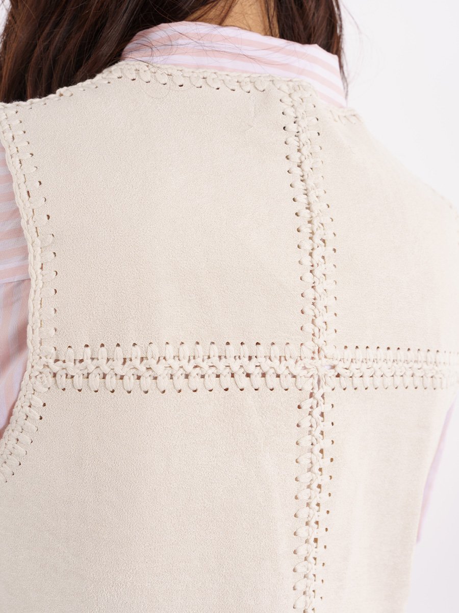 Ekrü színű rojtos mellény - Image 2