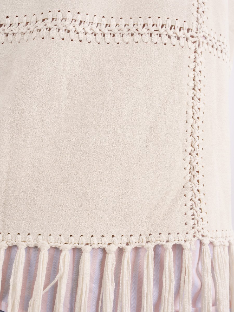 Ekrü színű rojtos mellény - Image 3