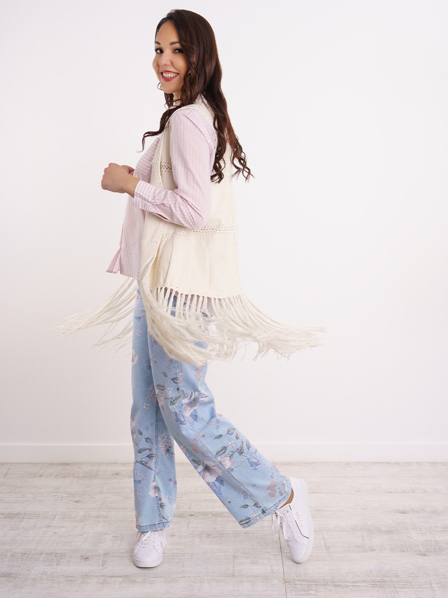 Ekrü színű rojtos mellény