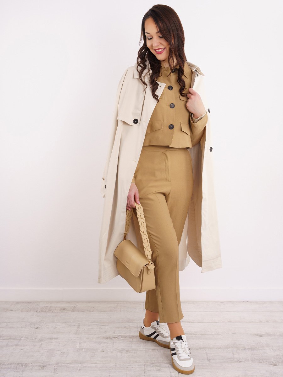 Ekrü színű hosszú trench kabát - Image 2