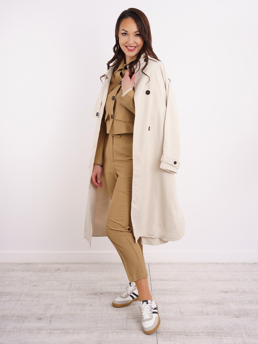 Ekrü színű hosszú trench kabát - Image 4