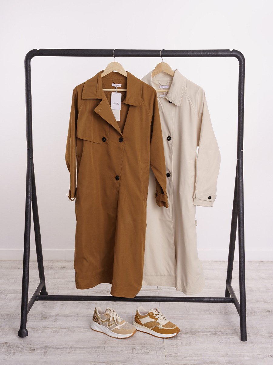 Ekrü színű hosszú trench kabát - Image 5