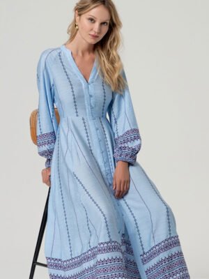 Kék hímzett hosszú ingruha