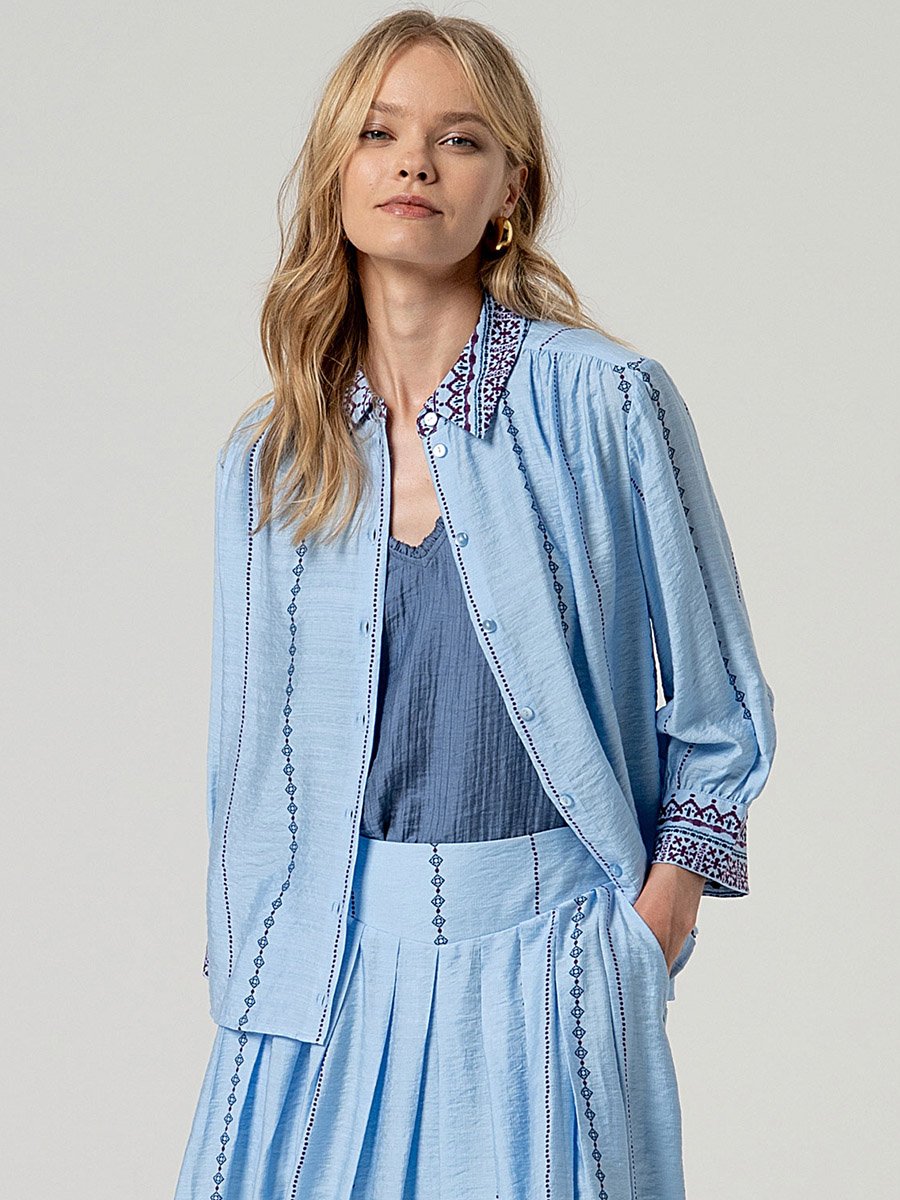 Kék színű 3/4-es ujjú mintás ing