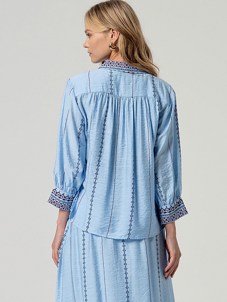 Kék színű 3/4-es ujjú mintás ing - Image 4