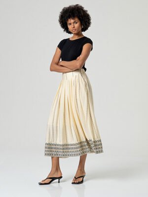 Bézs színű hímzett hosszú szoknya