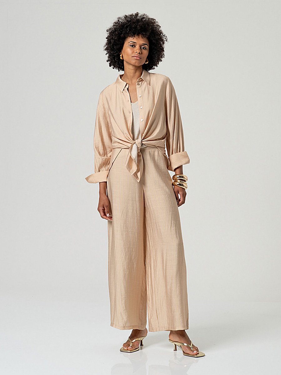 Bézs színű csillogós V-nyakú pántos felső - Image 3