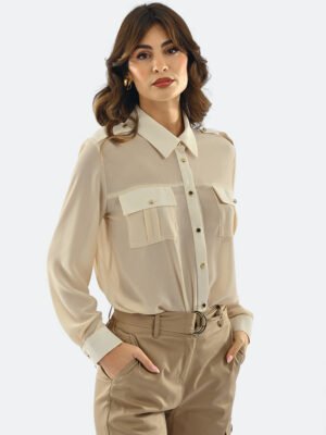 Ekrü színű két anyagú hosszú ujjú ing