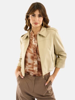 Bézs színű műbőr kabát