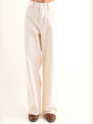 Ekrü színű egyenes szárú farmer nadrág