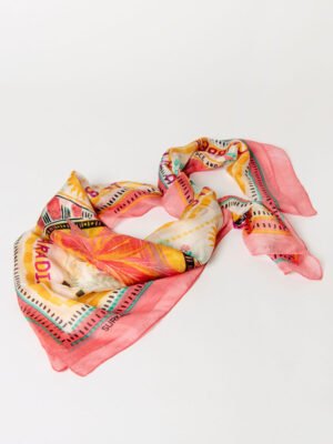 Rózsaszín sárga türkiz sál