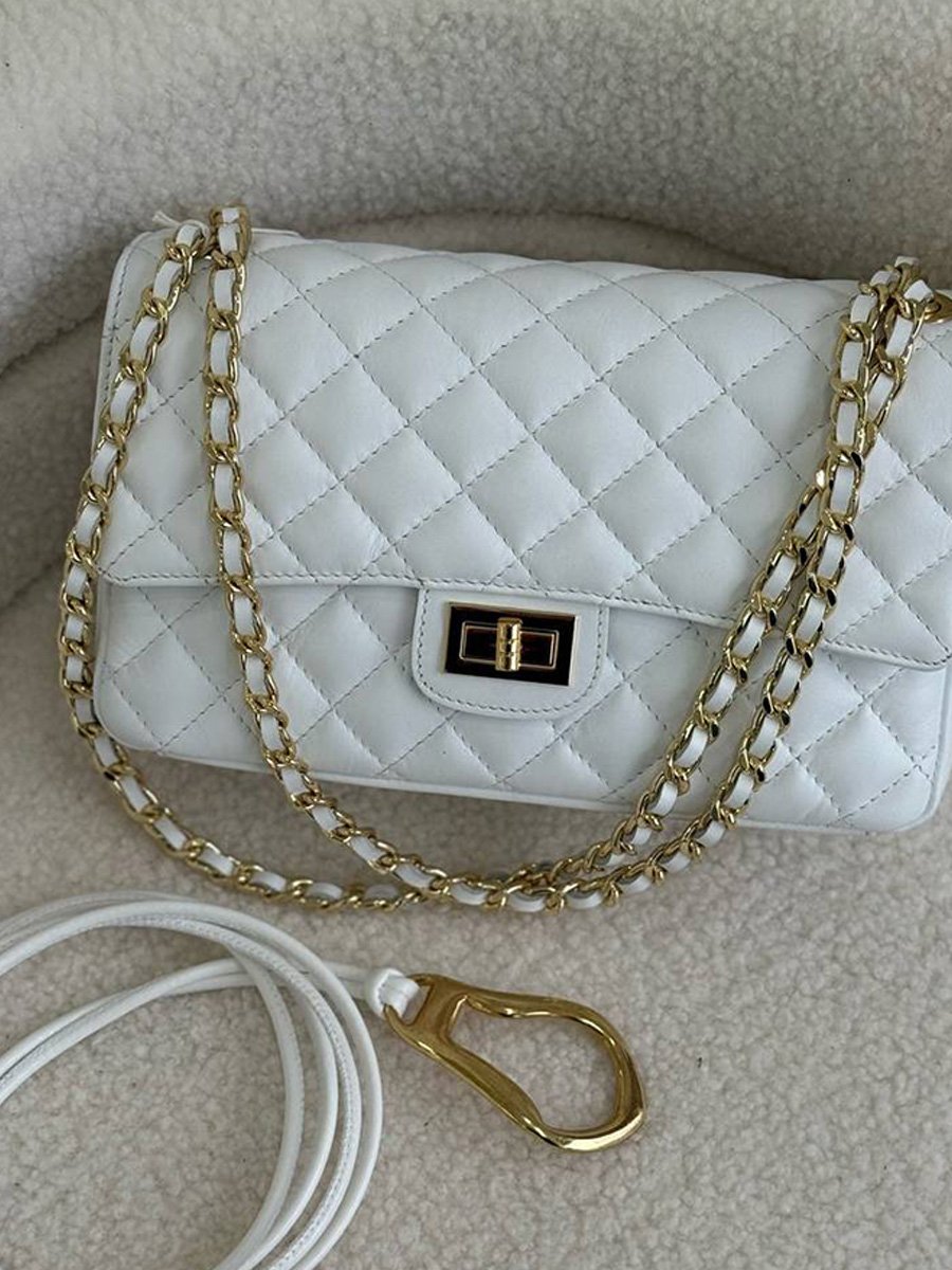 Fehér steppelt láncos bőr táska - Image 3