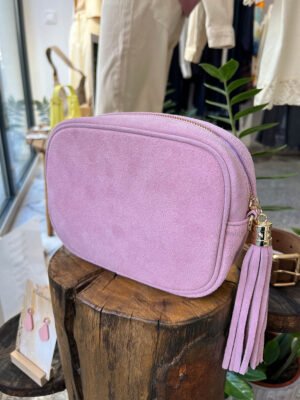Rózsaszín hasított bőr táska