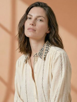 Beige színű 3/4-es ujjú mintás ing