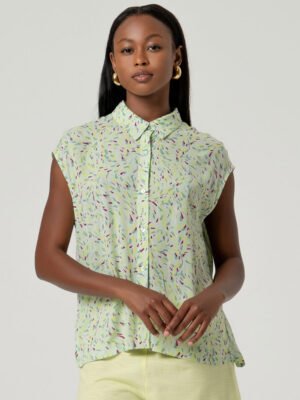 Menta színű ujjatlan mintás blúz