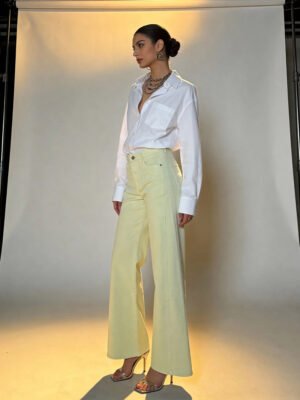 Vanília sárga bővülő szárú farmernadrág