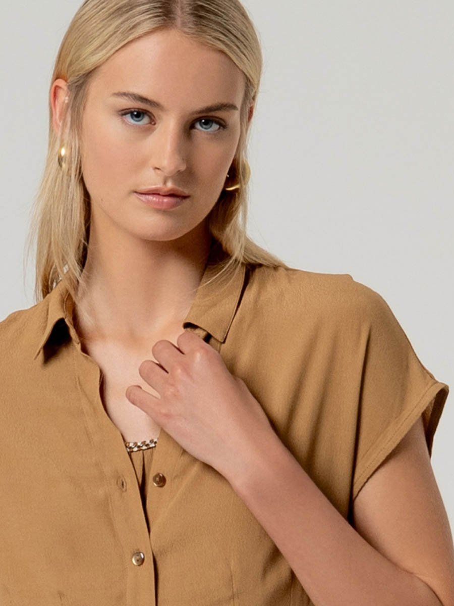 Camel színű rövid ujjú gombos ing - Image 4