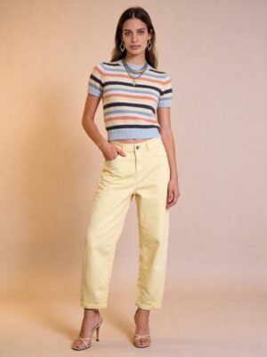 Vanília sárga mom fit farmernadrág