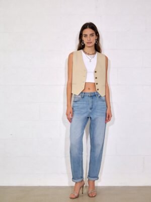 Világoskék egyenes szárú koptatott farmer