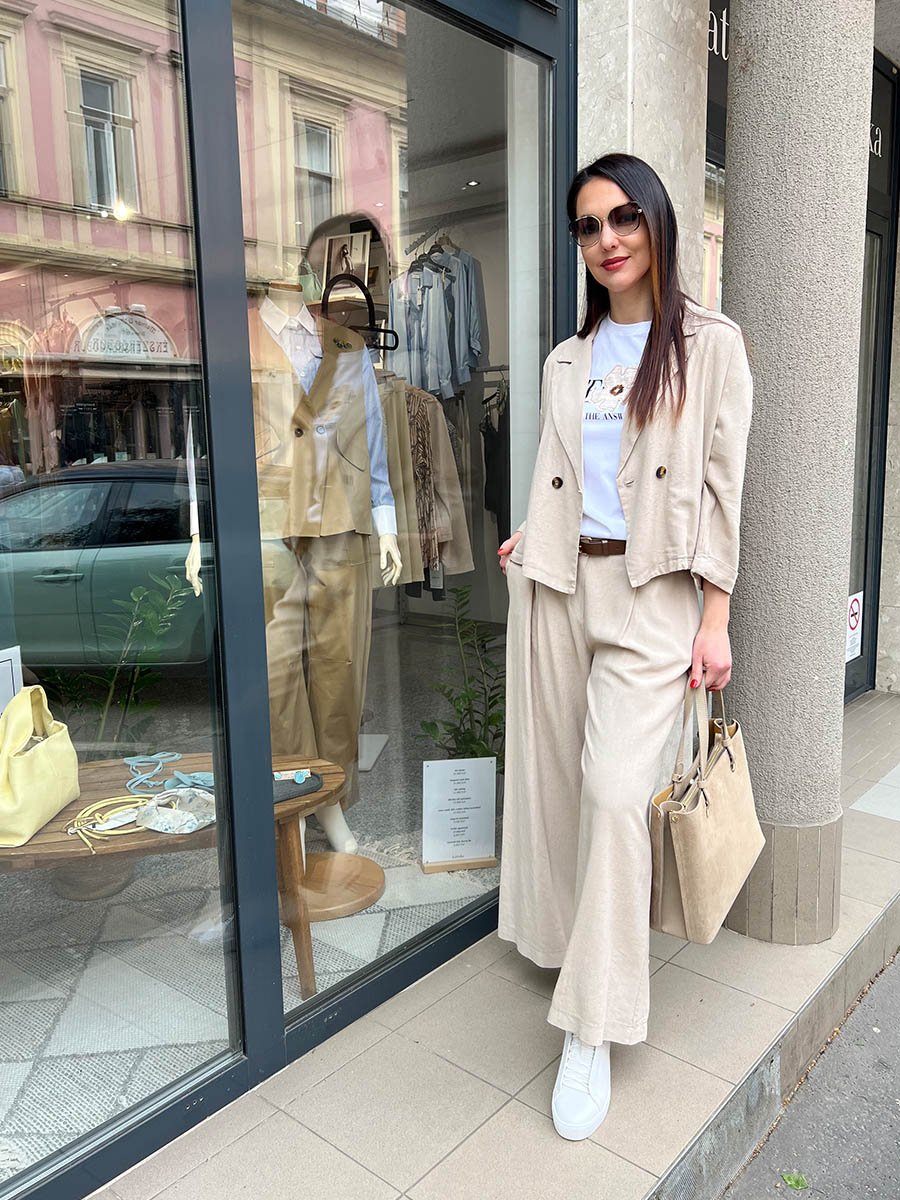 Beige lenvászon laza blézer