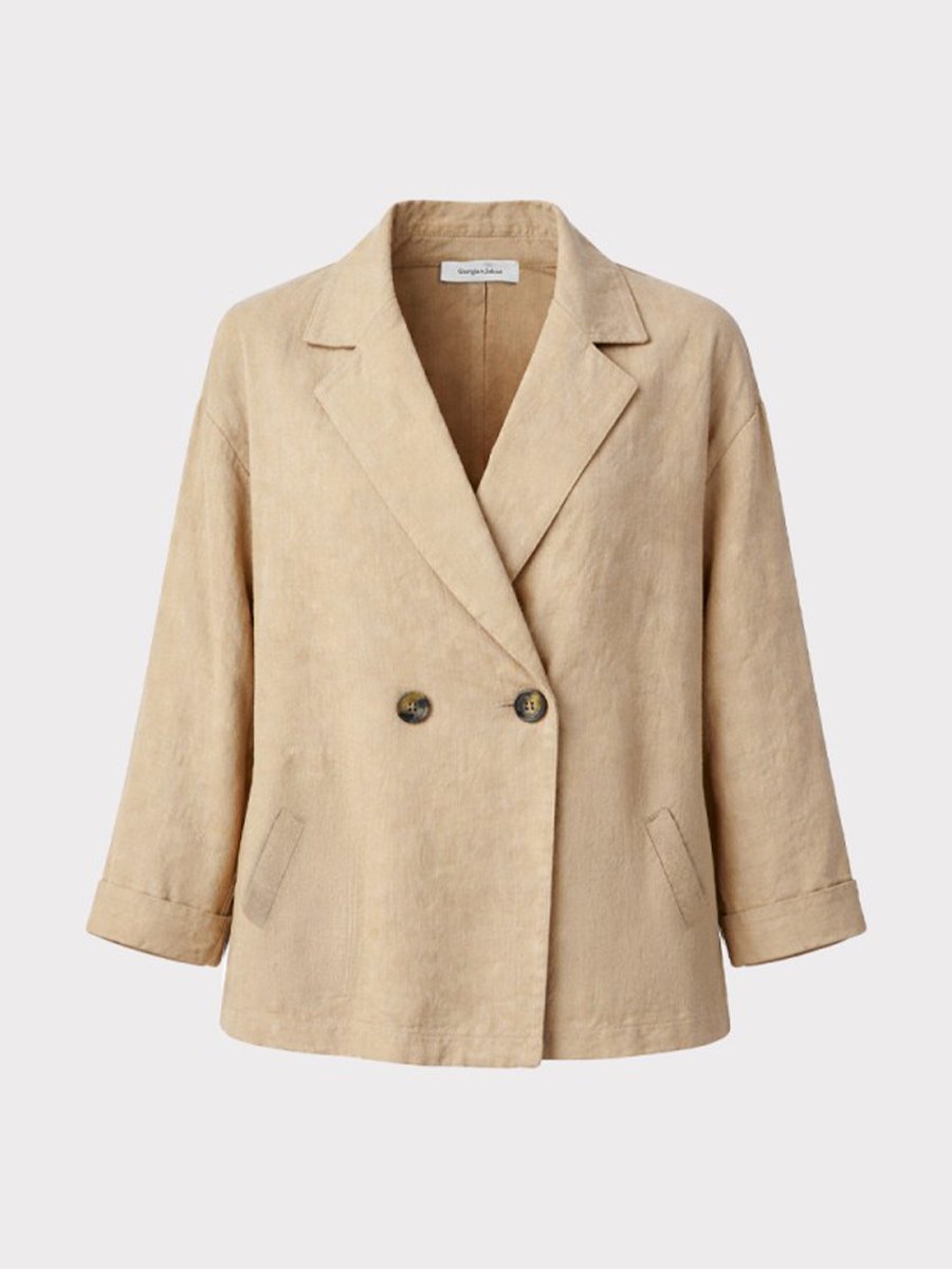 Beige lenvászon laza blézer - Image 3