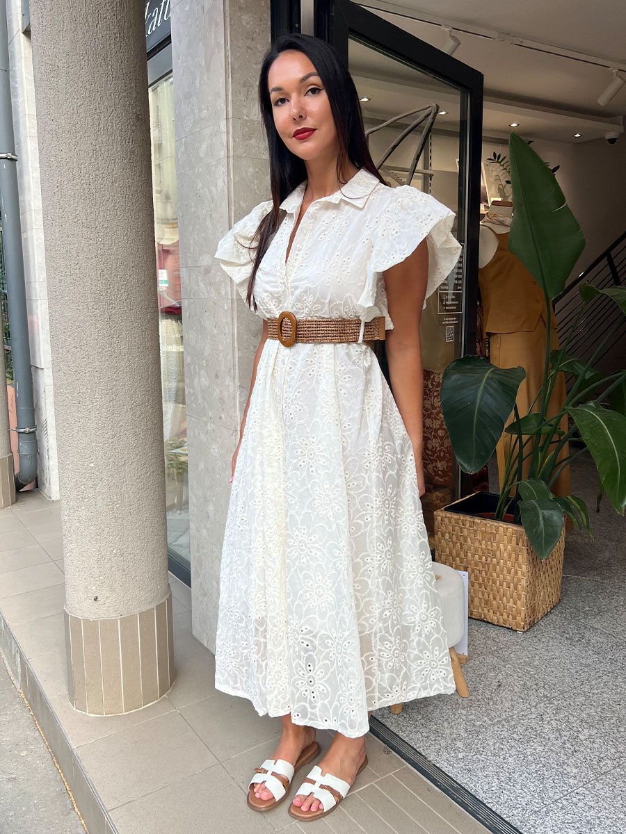 Ecrü fodros ujjú madeira maxi ingruha